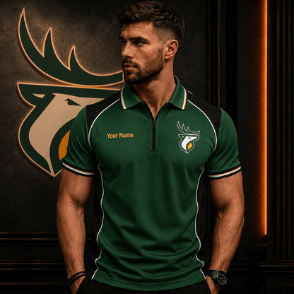 [SPECIAL OFFER] NEW CUSTOMIZED CFL07 EDM EDMONTON ELKS ZIP POLO SHIRT