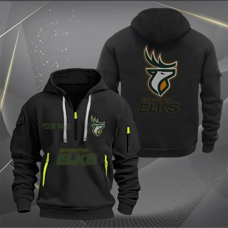 [FAN EXCLUSIVE] NEW CUSTOMIZED CFL07 EDM EDMONTON ELKS MUTICOLOR QUARTER ZIP HOODIE