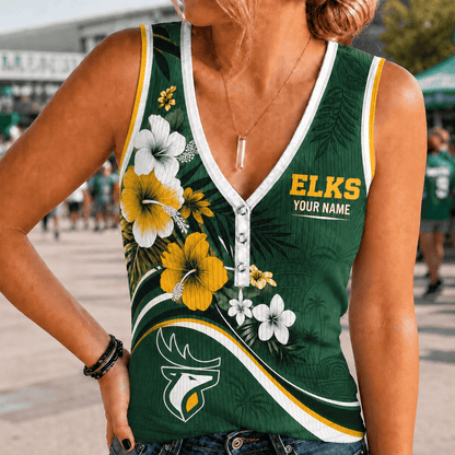 [FAN EXCLUSIVE] NEW CUSTOMIZED CFL07 EDM EDMONTON ELKS WOMEN'S V-NECK TANK TOP