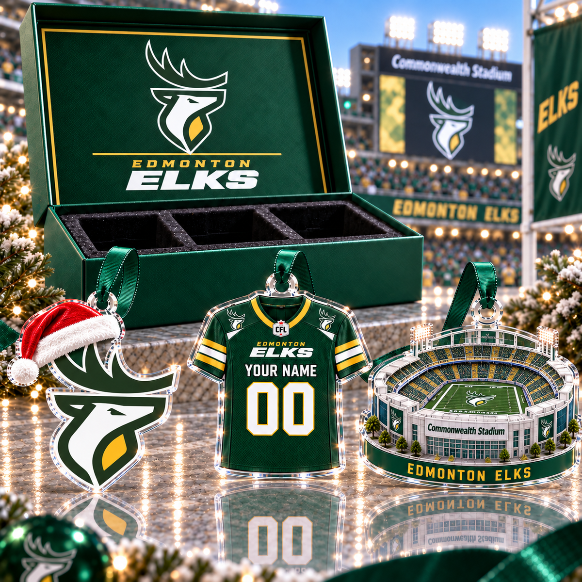 [FULL SET 3 ITEMS - NO BOX] NEW CUSTOMIZED CFL07 EDM EDMONTON ELKS CHRISTMAS ACRYLIC ORNAMENT