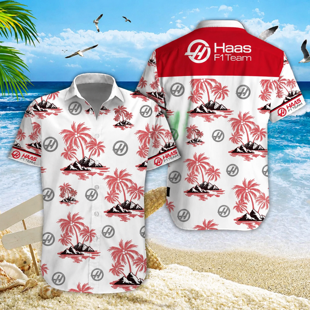 [FAN MUST-HAVE] NEW CUSTOMIZED F107 HAS HAAS UNISEX HAWAIIAN SHIRT & SHORTS SET