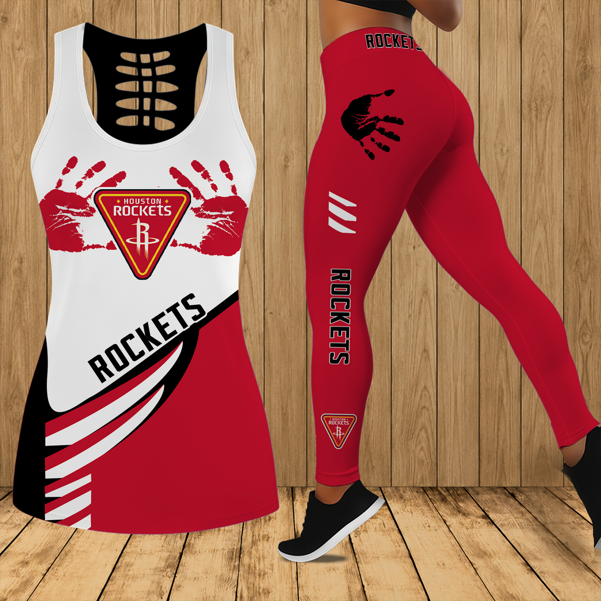 [HOT DEAL] NEW CUSTOMIZED NBA07 HRO HOUSTON ROCKETS HOLLOW TANK TOP & LEGGINGS SET