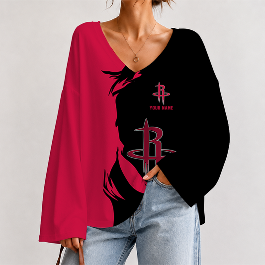 [HOT DEAL] NEW CUSTOMIZED NBA07 HRO HOUSTON ROCKETS V-NECK LONG SLEEVED CROP TOP