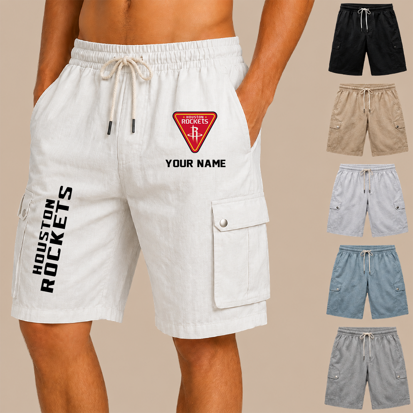 [HOT DEAL] NEW CUSTOMIZED NBA07 HRO HOUSTON ROCKETS MEN'S DRAWSTRING CARGO SHORTS