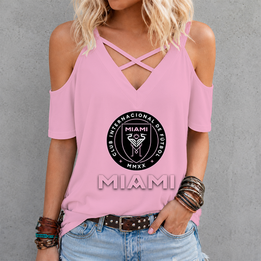 [FAN EXCLUSIVE] NEW CUSTOMIZED MLS07 IMC INTER MIAMI CF CRISS CROSS V-NECK TOP