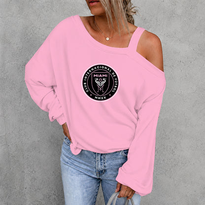 [FAN EXCLUSIVE] NEW CUSTOMIZED MLS07 IMC INTER MIAMI CF WOMEN'S OFF-SHOULDER LONG SLEEVE SHIRT