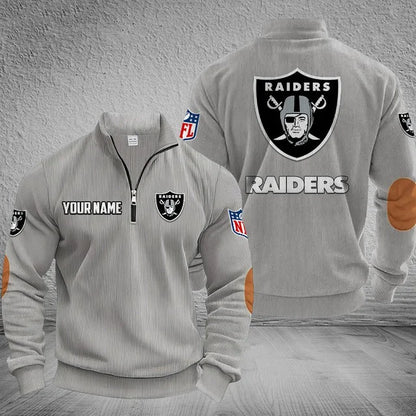 [SPECIAL OFFER] NEW CUSTOMIZED NFL07 LVR LAS VEGAS RAIDERS MULTICOLOR STRIPED QUATER ZIP SWEATSHIRT