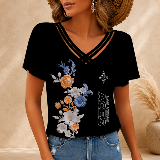 [FAN FAVORITE] NEW CUSTOMIZED WNBA07 LVA LAS VEGAS ACES V-NECK SHIRT
