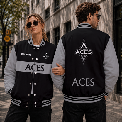 [FAN FAVORITE] NEW CUSTOMIZED WNBA07 LVA LAS VEGAS ACES BASEBALL JACKET, SATIN VARSITY JACKET