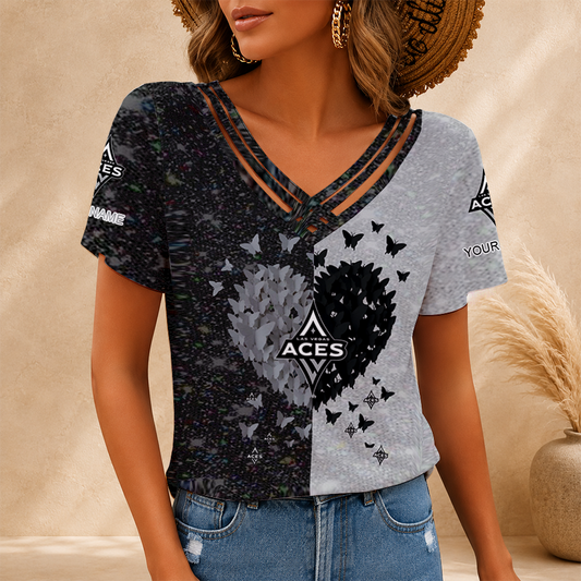 [FAN FAVORITE] NEW CUSTOMIZED WNBA07 LVA LAS VEGAS ACES V-NECK SHIRT