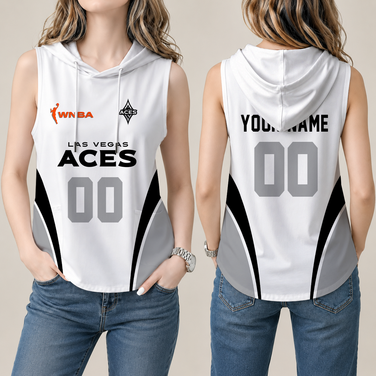 [FAN FAVORITE] NEW CUSTOMIZED WNBA07 LVA LAS VEGAS ACES WOMEN'S SLEEVELESS HOODED POCKET TANK TOP