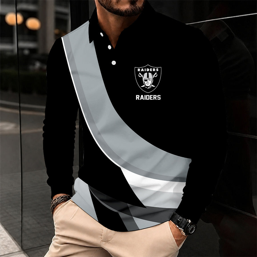 [SPECIAL OFFER] NEW CUSTOMIZED NFL07 LVR LAS VEGAS RAIDERS LONG SLEEVE POLO SHIRT