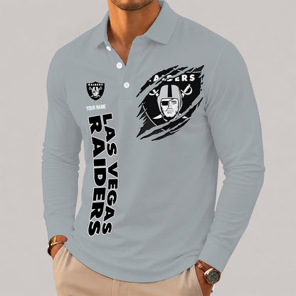 [SPECIAL OFFER] NEW CUSTOMIZED NFL07 LVR LAS VEGAS RAIDERS LONG SLEEVE POLO SHIRT