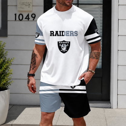 [SPECIAL OFFER] NEWCUSTOMIZED NFL07 LVR LAS VEGAS RAIDERS UNISEX T-SHIRT & SHORTS SET