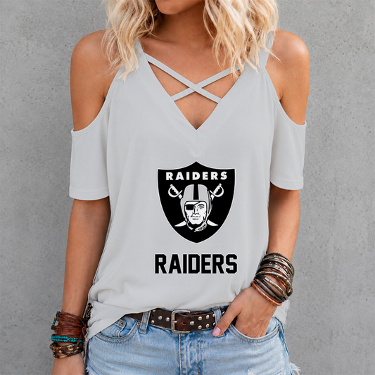 [SPECIAL OFFER] NEW CUSTOMIZED NFL07 LVR LAS VEGAS RAIDERS CRISS CROSS V-NECK TOP