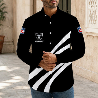 [SPECIAL OFFER] NEW CUSTOMIZED NFL07 LVR LAS VEGAS RAIDERS MEN'S LONG SLEEVE BUTTON-UP SHIRT