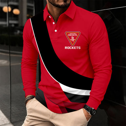 [HOT DEAL] NEW CUSTOMIZED NBA07 HRO HOUSTON ROCKETS MEN LONG SLEEVE POLO