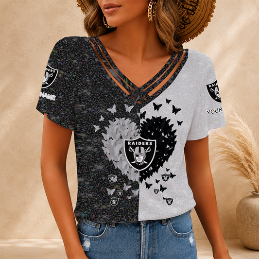[SPECIAL OFFER] NEW CUSTOMIZED NFL07 LVR LAS VEGAS RAIDERS V-NECK SHIRT