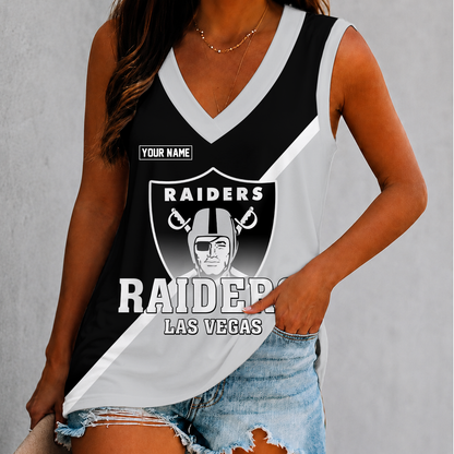 [SPECIAL OFFER] NEW CUSTOMIZED NFL07 LVR LAS VEGAS RAIDERS WOMEN'S V-NECK TANK TOP