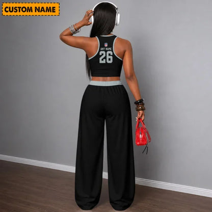 [SPECIAL OFFER] NEW CUSTOMIZED NFL07 LVR LAS VEGAS RAIDERS WOMEN'S CROP TOP & LONGPANTS SET