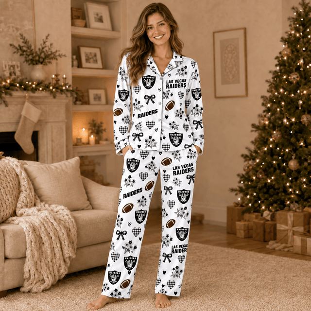 [SPECIAL OFFER] NEW CUSTOMIZED NFL07 LVR LAS VEGAS RAIDERS HALLOWEEN LONG PAJAMAS SET
