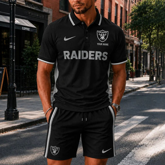 [SPECIAL OFFER] NEW CUSTOMIZED NFL07 LVR LAS VEGAS RAIDERS POLO SHIRT & SHORT PANTS