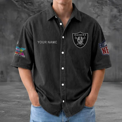 [HOT DEAL] NEW CUSTOMIZED NFL07 LVR LAS VEGAS RAIDERS SEERSUCKER BUTTON SHIRT