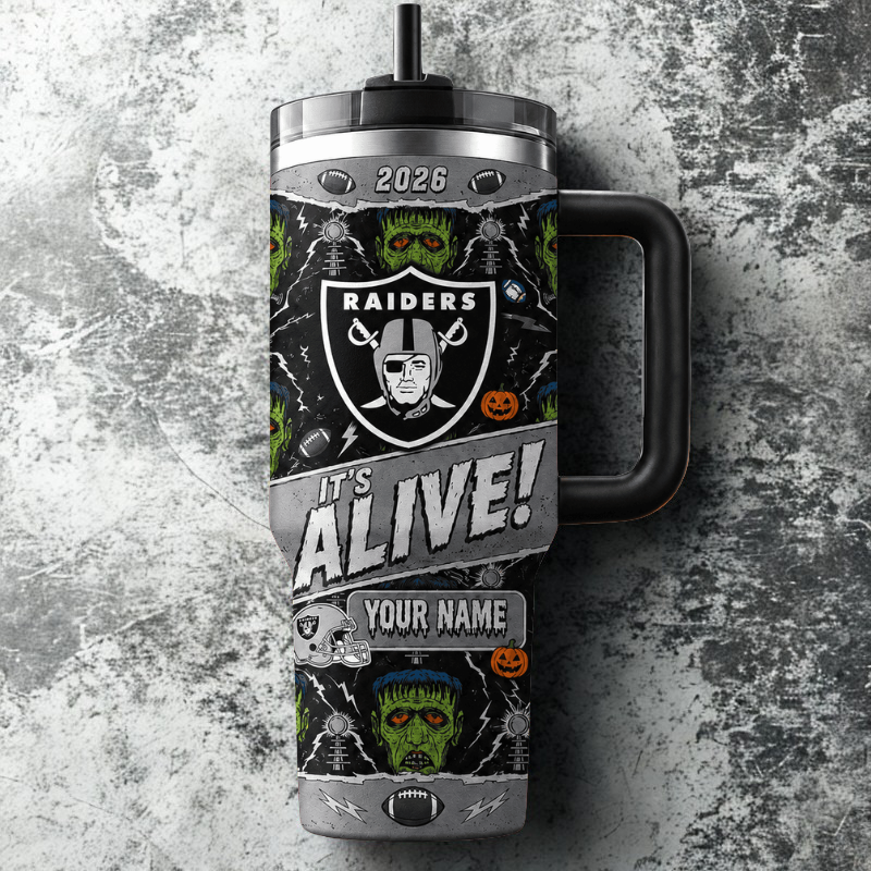 [SPECIAL OFFER] NEW CUSTOMIZED NFL07 LVR LAS VEGAS RAIDERS HALLOWEEN  40OZ TUMBLER
