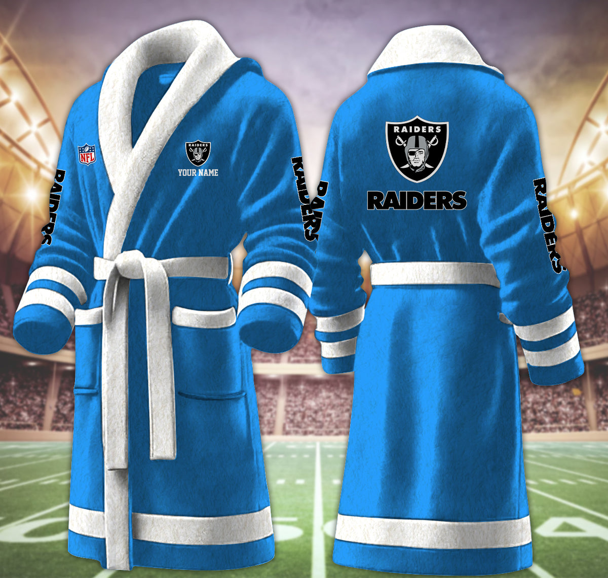 [SPECIAL OFFER] NEW CUSTOMIZED NFL07 LVR LAS VEGAS RAIDERS MULTICOLOR FLEECE BATHROBE