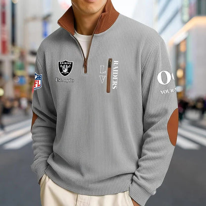 [SPECIAL OFFER] NEW CUSTOMIZED NFL07 LVR LAS VEGAS RAIDERS MULTICOLOR STRIPED QUATER ZIP SWEATSHIRT