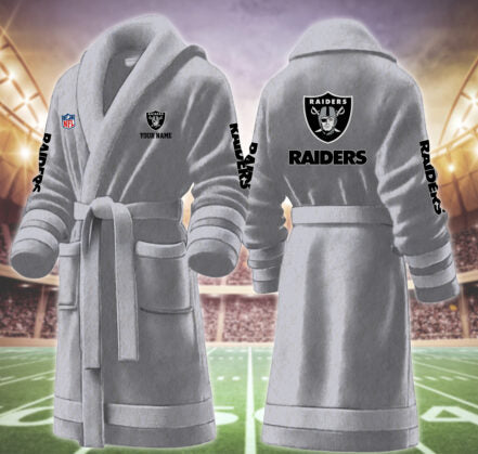 [SPECIAL OFFER] NEW CUSTOMIZED NFL07 LVR LAS VEGAS RAIDERS MULTICOLOR FLEECE BATHROBE