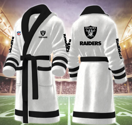 [SPECIAL OFFER] NEW CUSTOMIZED NFL07 LVR LAS VEGAS RAIDERS MULTICOLOR FLEECE BATHROBE