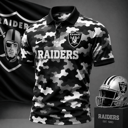 [SPECIAL OFFER] NEW CUSTOMIZED NFL07 LVR LAS VEGAS RAIDERS CAMO POLO SHIRT