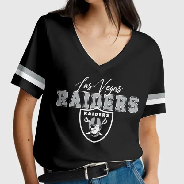 [SPECIAL OFFER] NEW CUSTOMIZED NFL07 LVR LAS VEGAS RAIDERS V-NECK FEMALE SHIRT