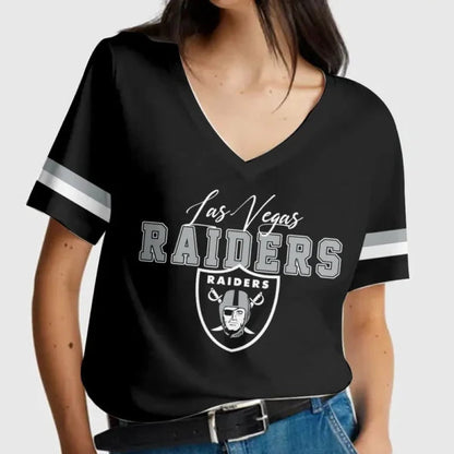 [SPECIAL OFFER] NEW CUSTOMIZED NFL07 LVR LAS VEGAS RAIDERS V-NECK FEMALE SHIRT