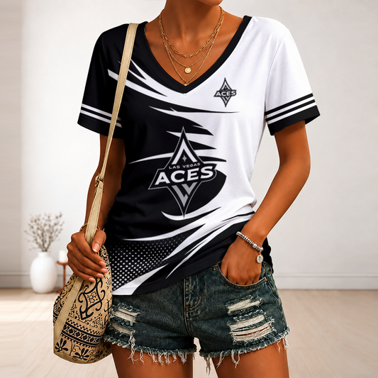 [FAN FAVORITE] NEW CUSTOMIZED WNBA07 LVA LAS VEGAS ACES V-NECK FEMALE SHIRT