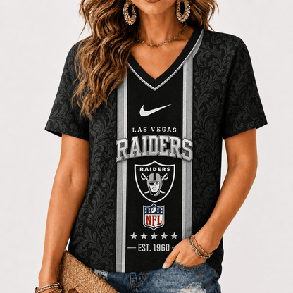 [SPECIAL OFFER] NEW CUSTOMIZED NFL07 LVR LAS VEGAS RAIDERS V-NECK FEMALE SHIRT