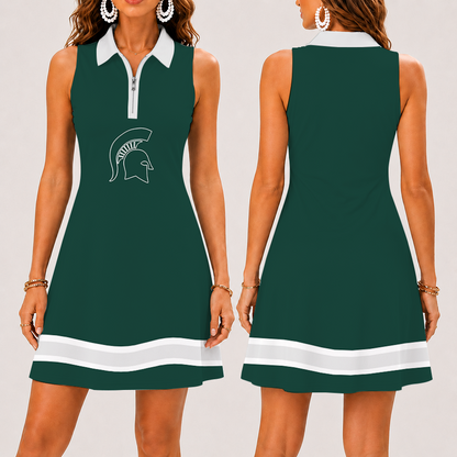 [FAN FAVORITE] NEW CUSTOMIZED NCAA MAM07 MSS MICHIGAN STATE SPARTANS STRAPPY WOMEN'S ZIP SLEEVELESS POLO DRESS