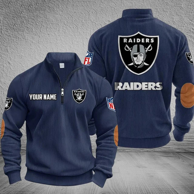 [SPECIAL OFFER] NEW CUSTOMIZED NFL07 LVR LAS VEGAS RAIDERS MULTICOLOR STRIPED QUATER ZIP SWEATSHIRT