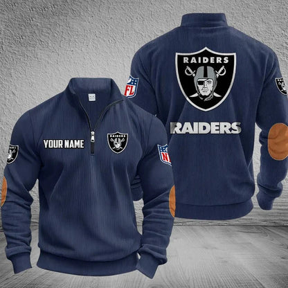 [SPECIAL OFFER] NEW CUSTOMIZED NFL07 LVR LAS VEGAS RAIDERS MULTICOLOR STRIPED QUATER ZIP SWEATSHIRT