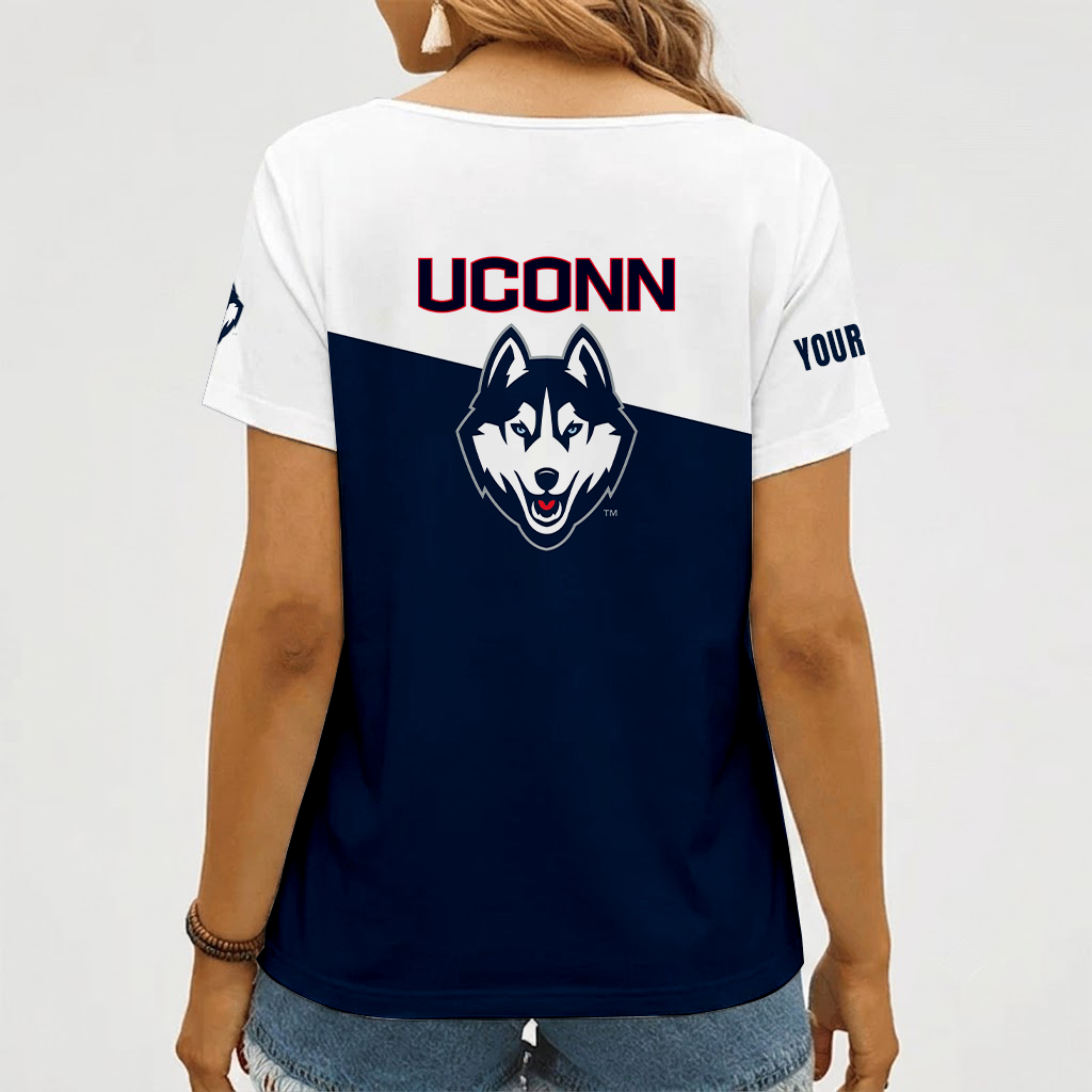 [FAN FAVORITE] NEW CUSTOMIZED NCAA CFH07 UCH UCONN HUSKIES V-NECK FEMALE SHIRT