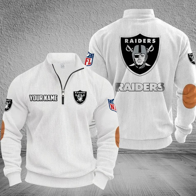 [SPECIAL OFFER] NEW CUSTOMIZED NFL07 LVR LAS VEGAS RAIDERS MULTICOLOR STRIPED QUATER ZIP SWEATSHIRT
