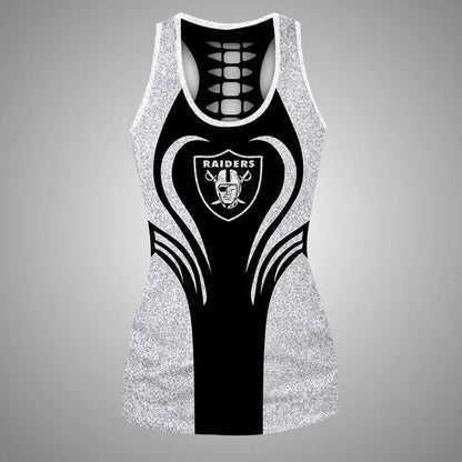[SPECIAL OFFER] NEW CUSTOMIZED NFL07 LVR LAS VEGAS RAIDERS HOLLOW TANK TOP & LEGGINGS SET