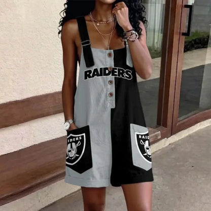 [SPECIAL OFFER] NEW CUSTOMIZED NFL07 LVR LAS VEGAS RAIDERS WOMEN'S HIGH-WAISTED SHORTS OVERALLS