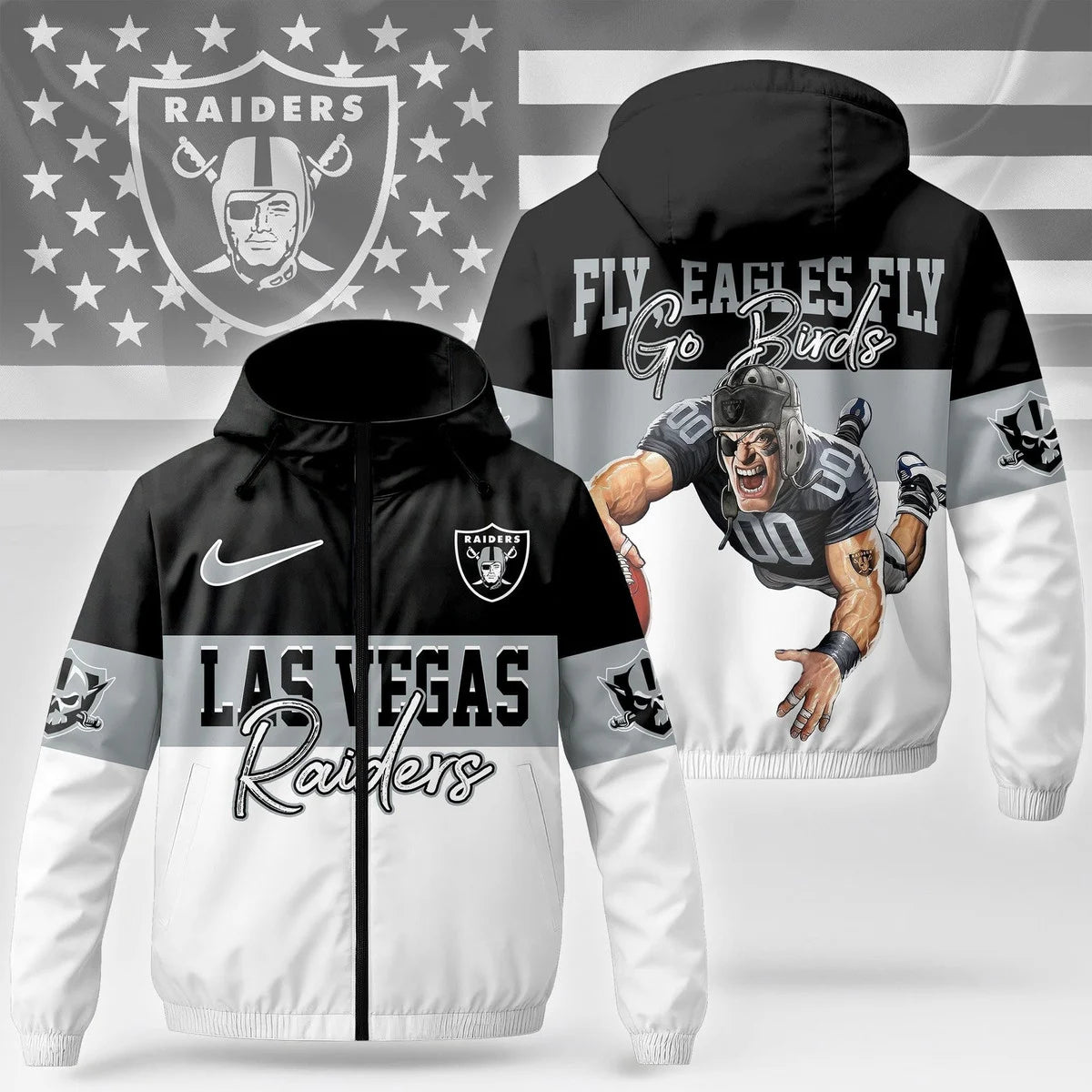[SPECIAL OFFER] NEW CUSTOMIZED NFL07 LVR LAS VEGAS RAIDERS WINDBREAKER JACKET