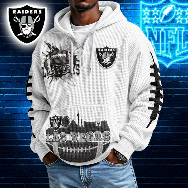 [SPECIAL OFFER] NEW CUSTOMIZED NFL07 LVR LAS VEGAS RAIDERS WAFFLE FULL ZIP HOODIE