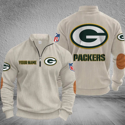 [SPECIAL OFFER] NEW CUSTOMIZED NFL08 GBP GREEN BAY PACKERS MULTICOLOR STRIPED QUATER ZIP SWEATSHIRT