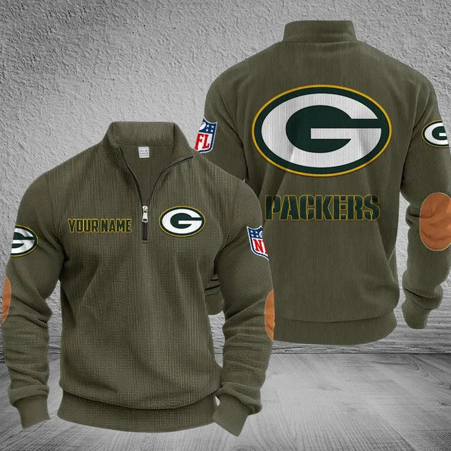 [SPECIAL OFFER] NEW CUSTOMIZED NFL08 GBP GREEN BAY PACKERS MULTICOLOR STRIPED QUATER ZIP SWEATSHIRT