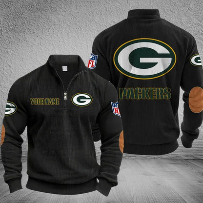 [SPECIAL OFFER] NEW CUSTOMIZED NFL08 GBP GREEN BAY PACKERS MULTICOLOR STRIPED QUATER ZIP SWEATSHIRT