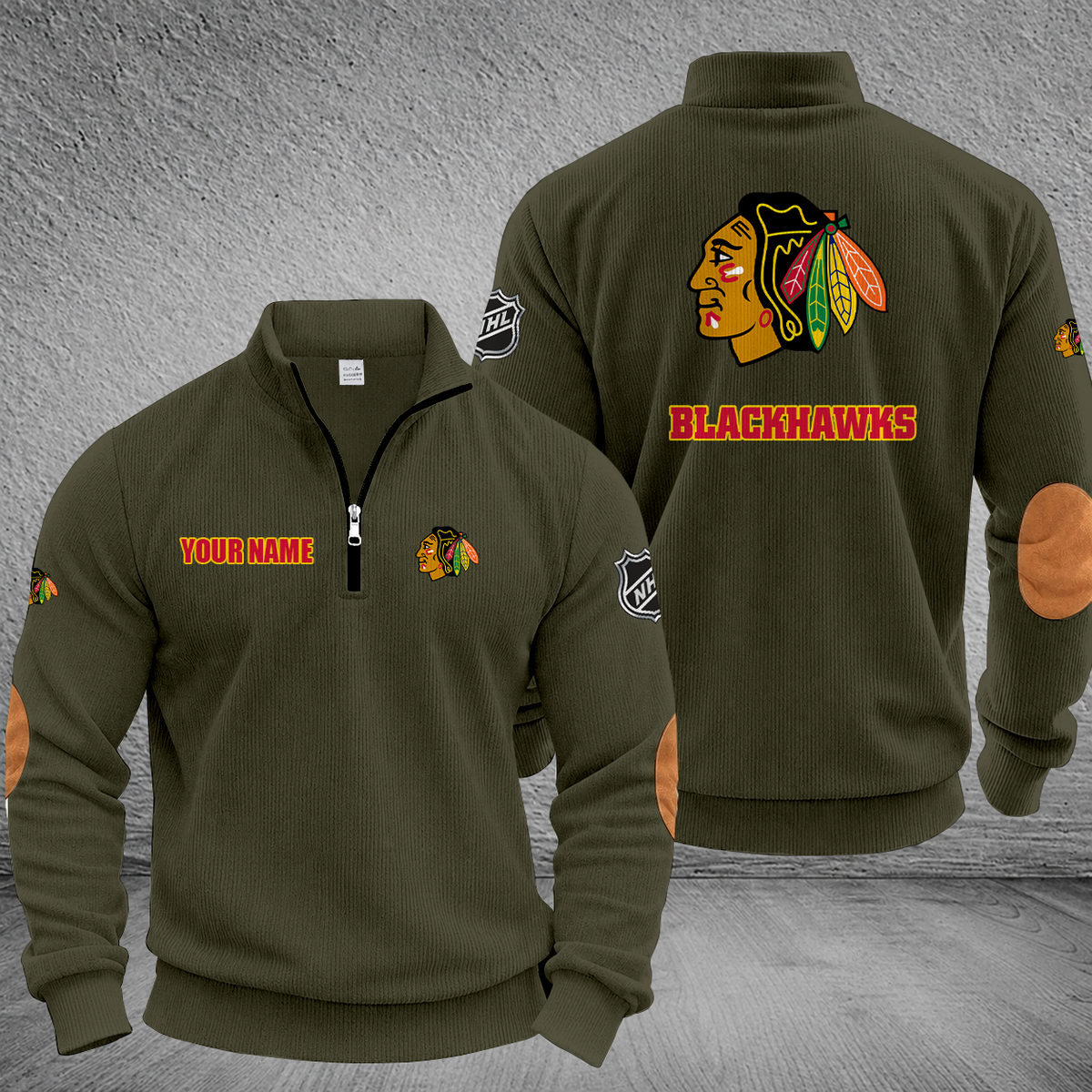 [SUPER SALE] NEW CUSTOMIZED NHL08 CBH CHICAGO BLACKHAWKS MULTICOLOR STRIPED QUATER ZIP SWEATSHIRT